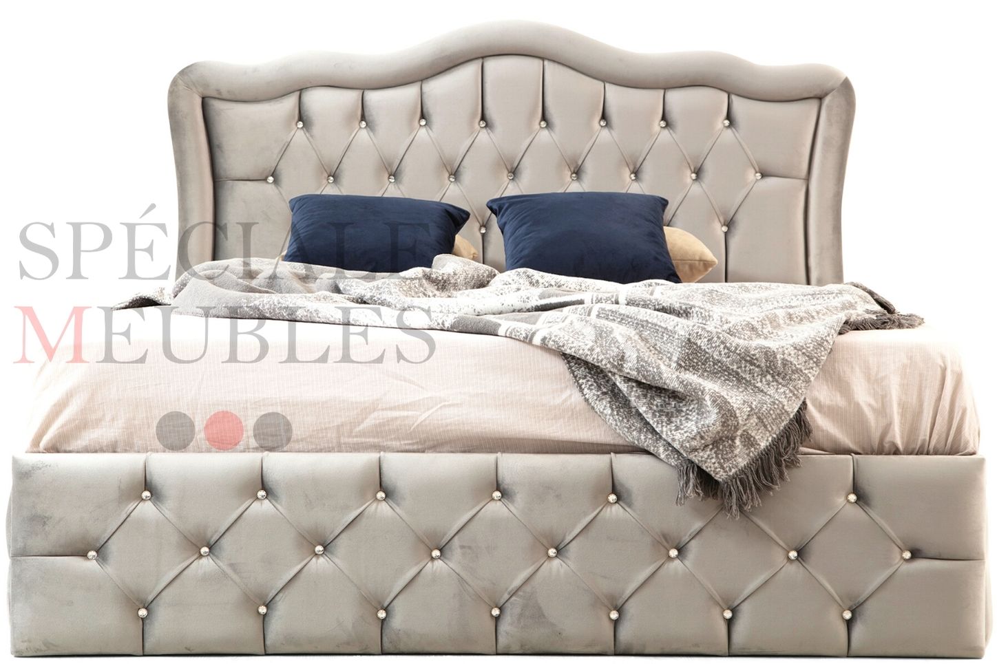 Cadre De Lit VENISE GRIS - Velours capitonné strass