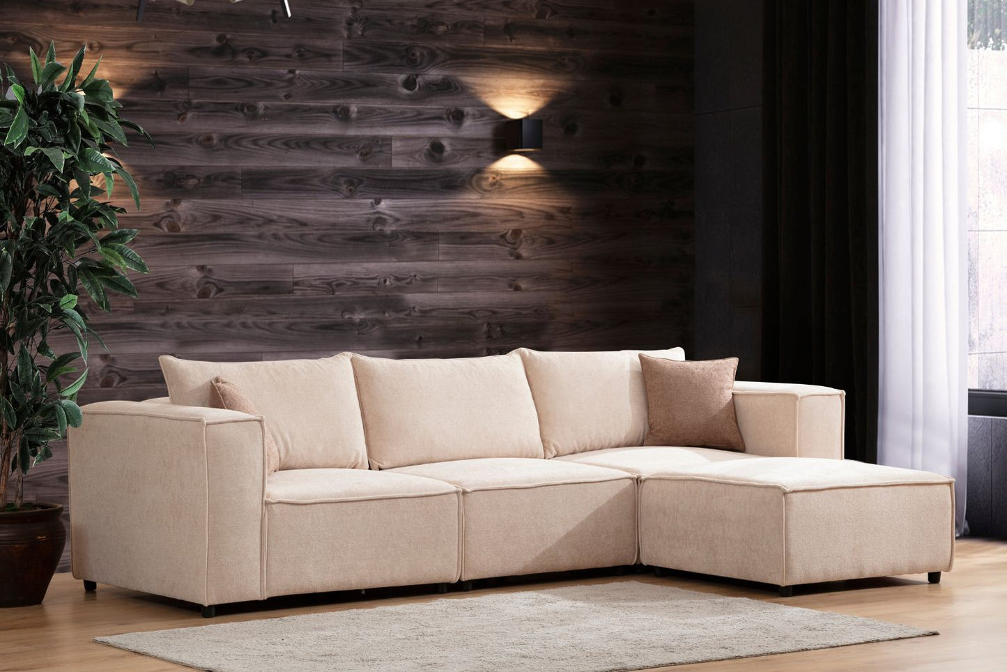 Canapé Elégance Laine Bouclée Modulable 3+1 Pouf