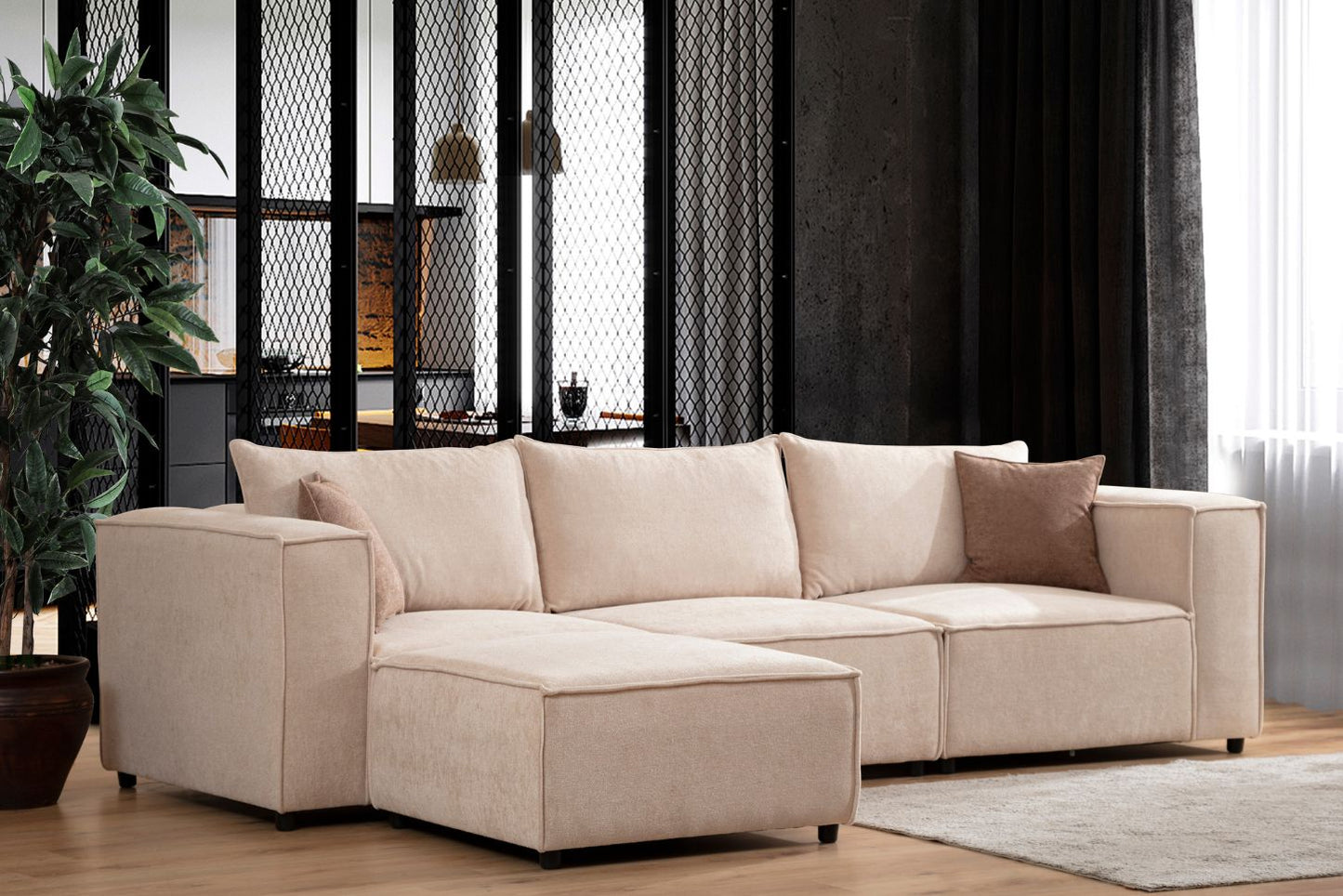 Canapé Elégance Laine Bouclée Modulable 3+1 Pouf
