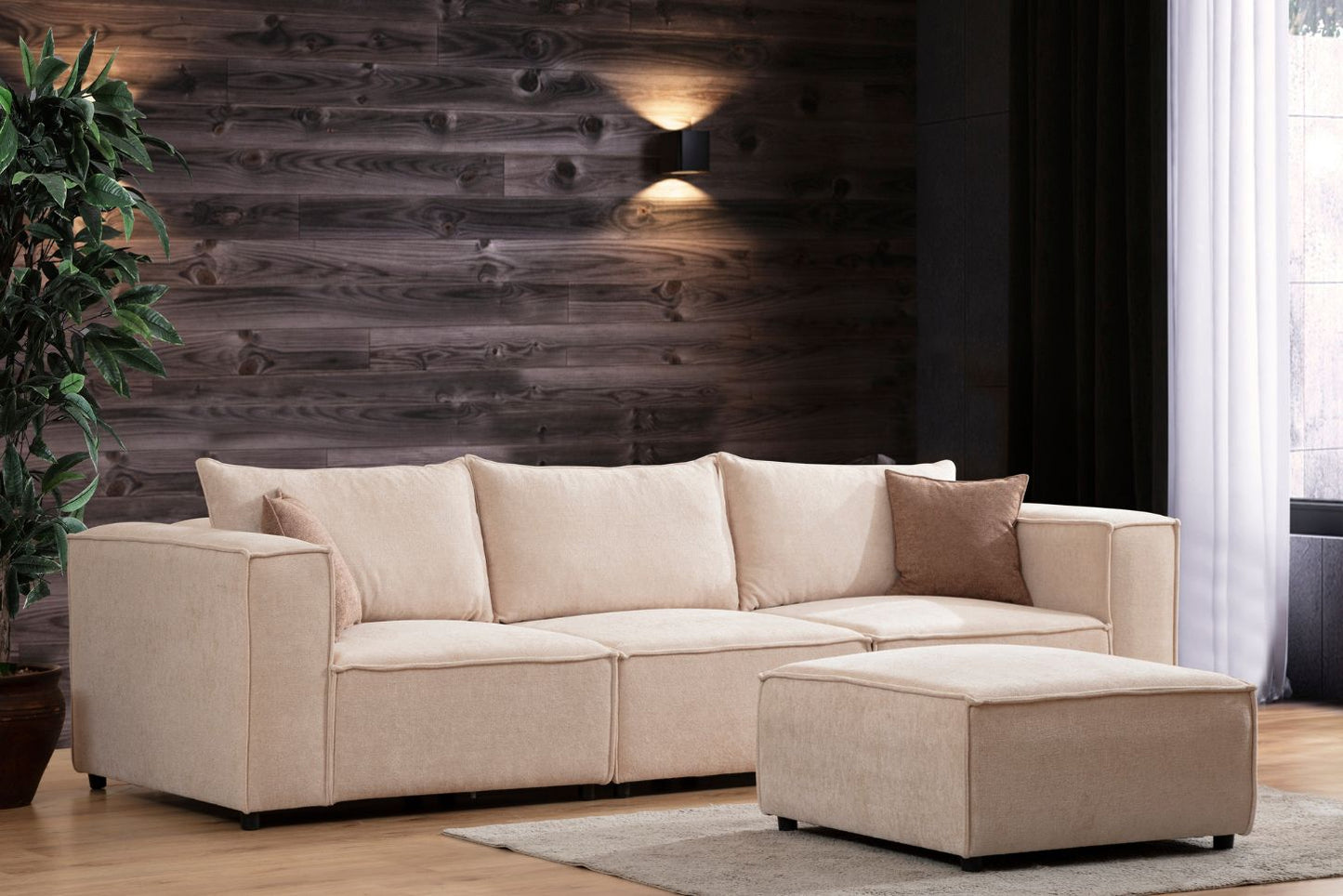 Canapé Elégance Laine Bouclée Modulable 3+1 Pouf