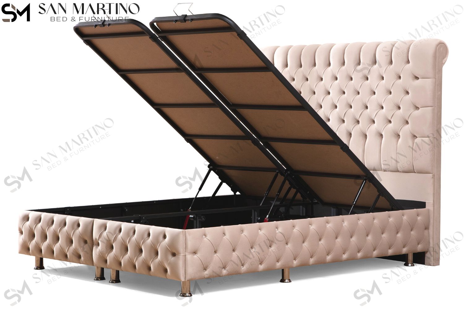 Lit Coffre LUNA BEIGE - Velours capitonné