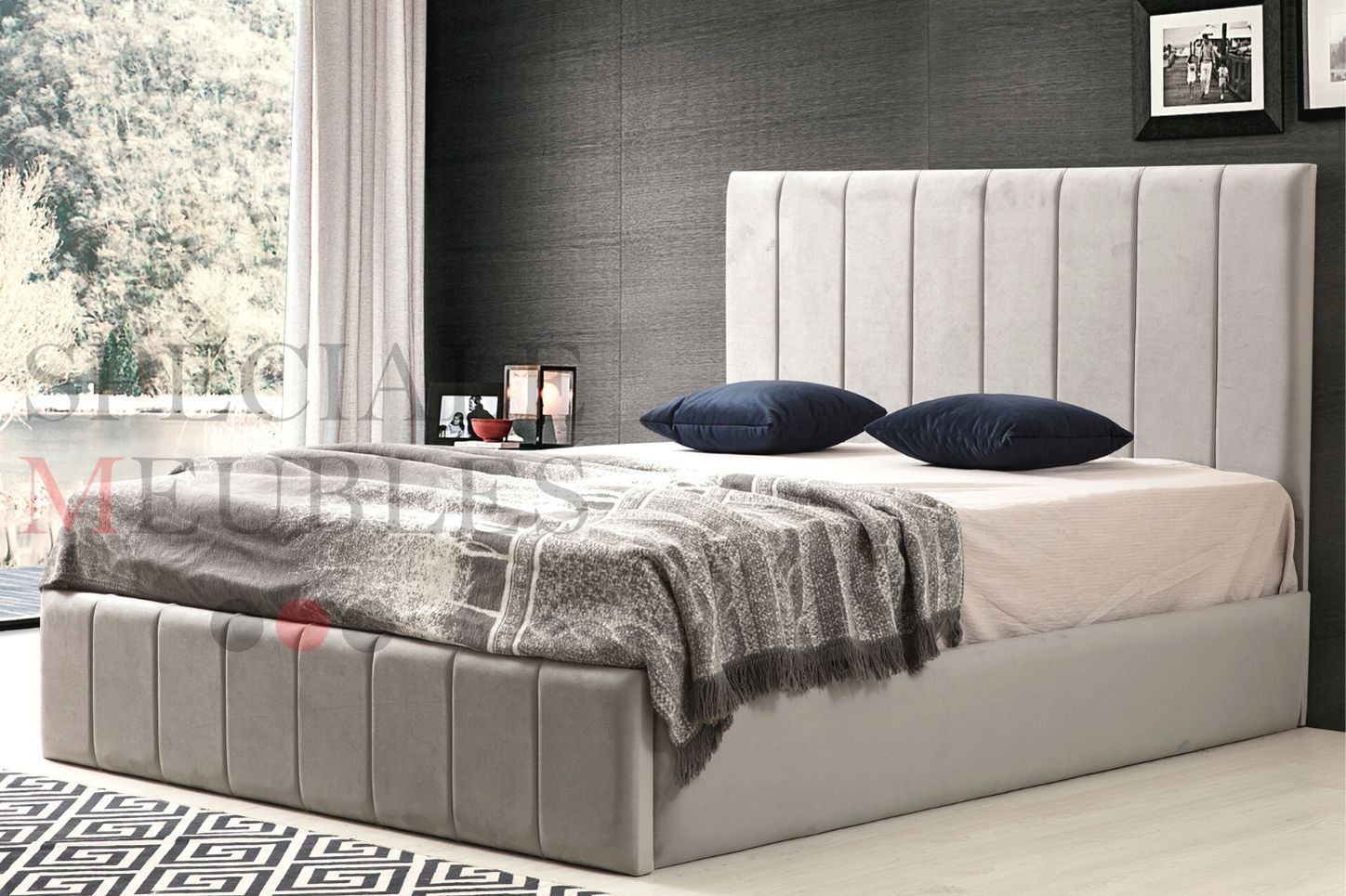 Cadre De Lit POLO GRIS - Velours