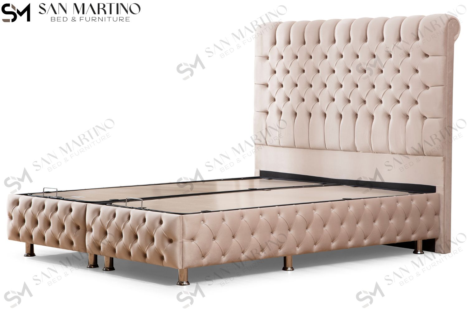 Lit Coffre LUNA BEIGE - Velours capitonné