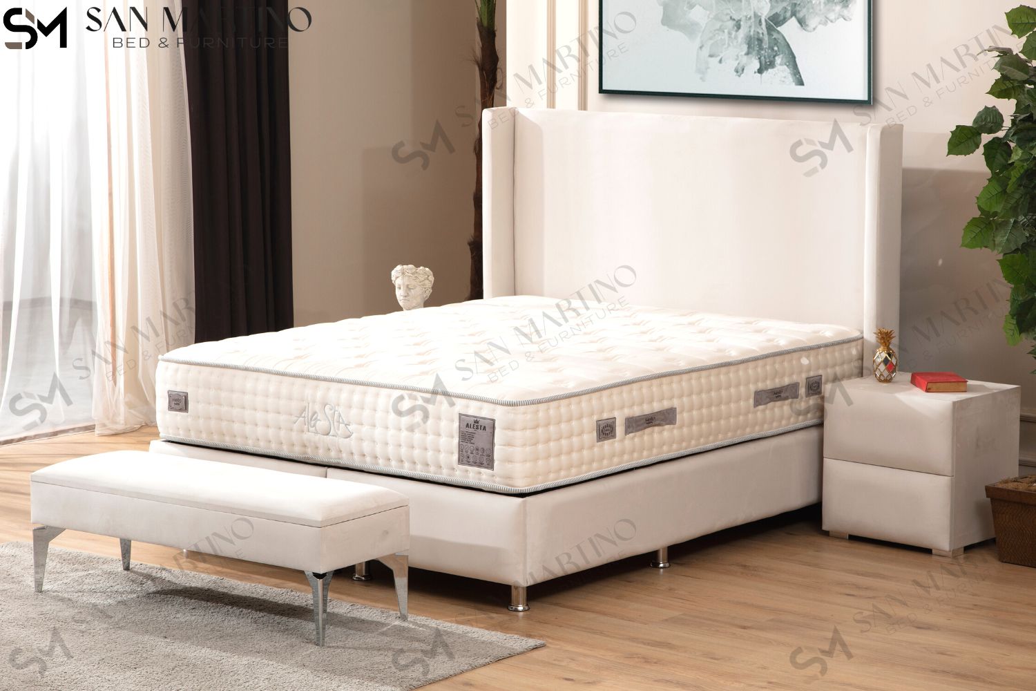 Lit Coffre COCO BLANC ECRU - Velours