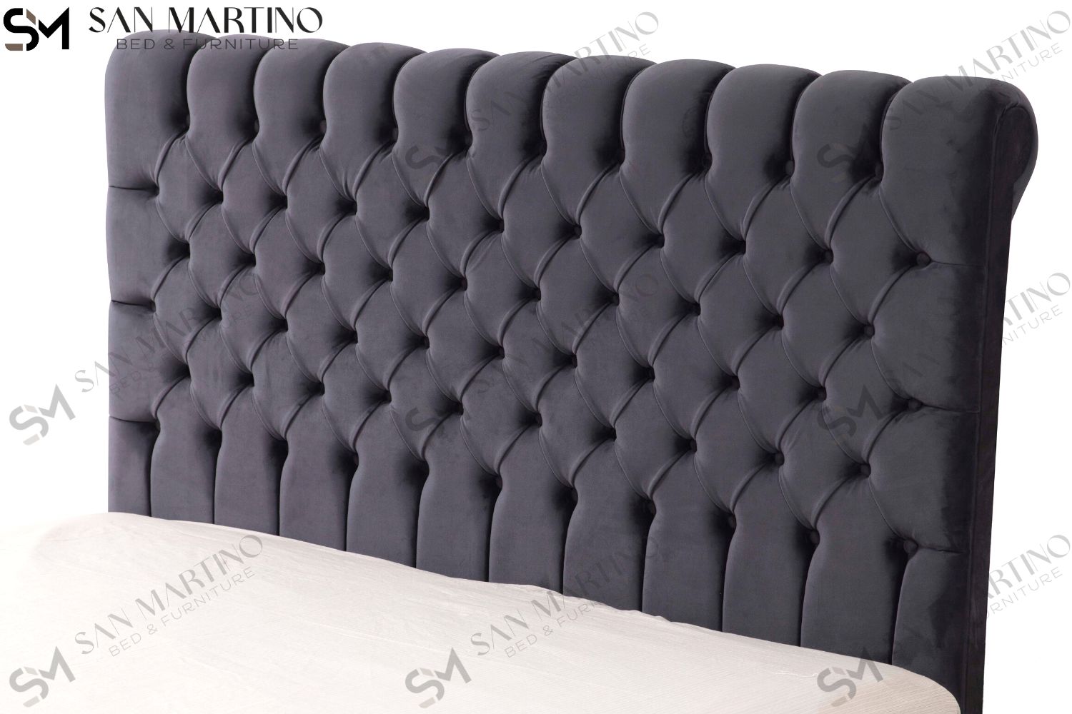 Lit Coffre LUNA GRIS ANTHRACITE - Velours capitonné