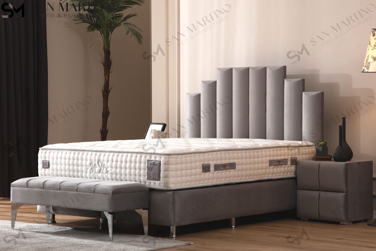 Lit Coffre NATURA GRIS - Velours