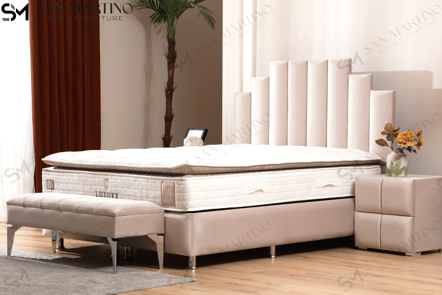 Lit Coffre NATURA BEIGE - Velours