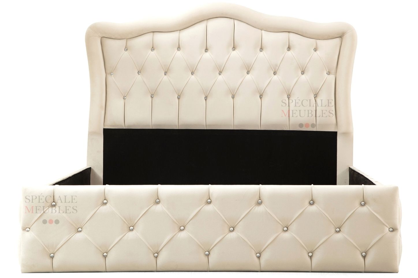 Cadre De Lit VENISE BLANC CASSE - Velours captionné strass