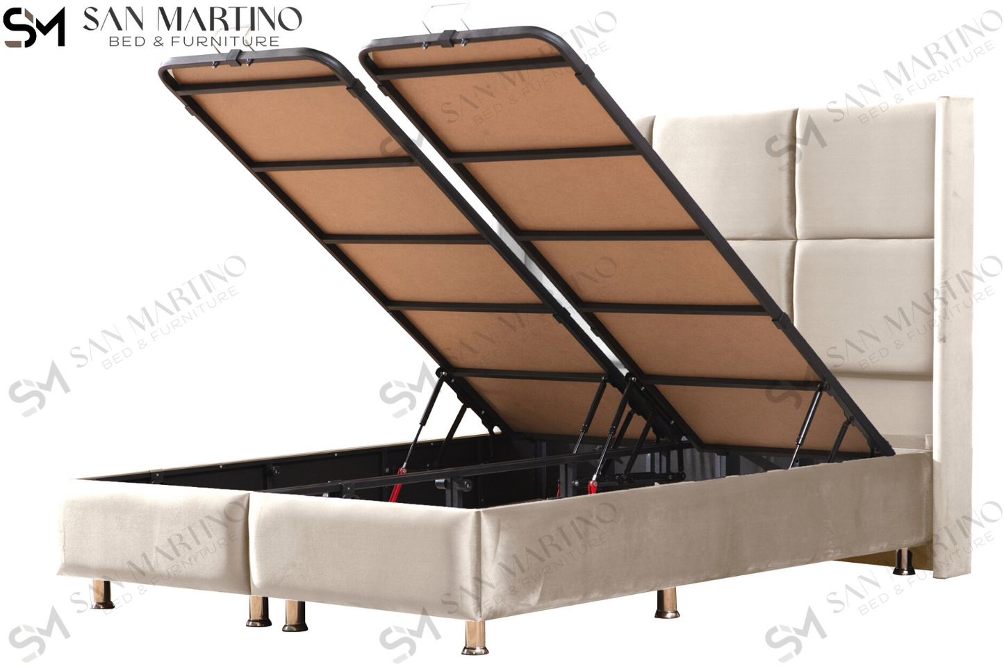 Lit Double Coffre En Velours – RIO Beige