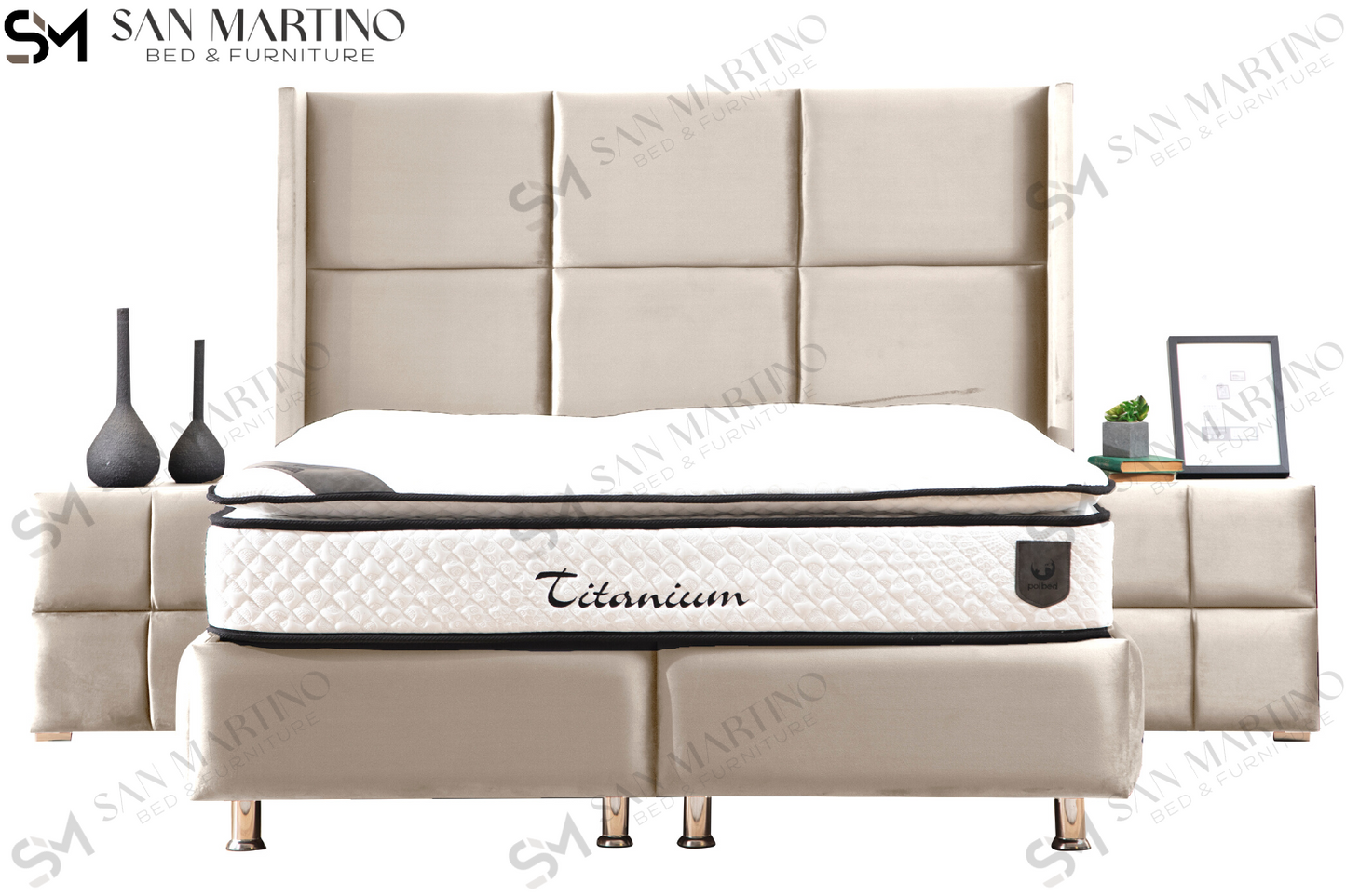 Lit Double Coffre En Velours – RIO Beige