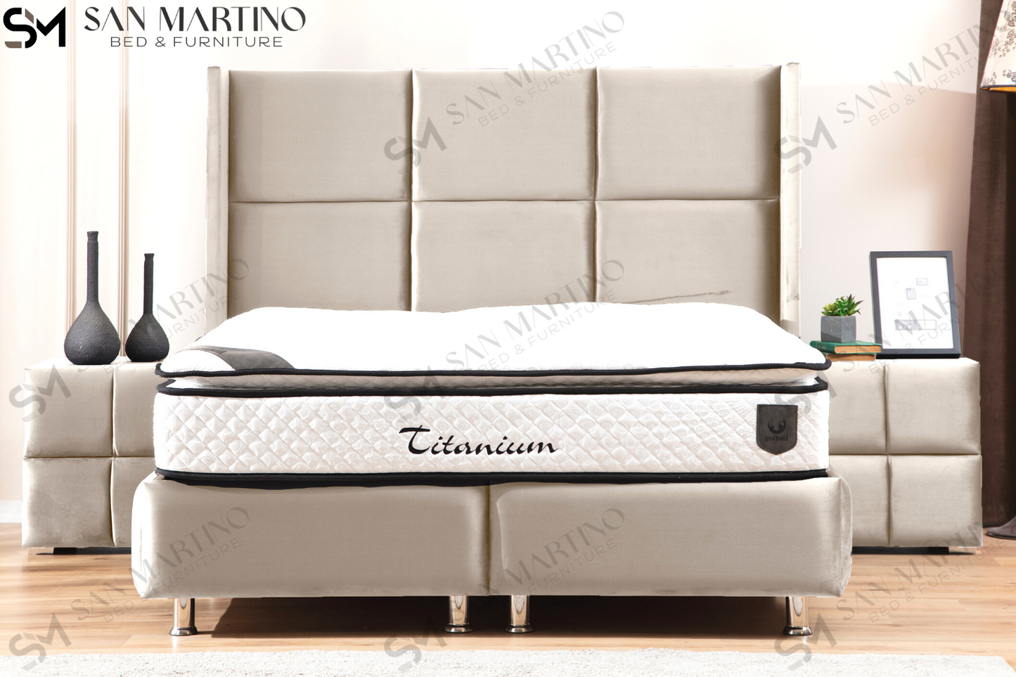 Lit Double Coffre En Velours – RIO Beige