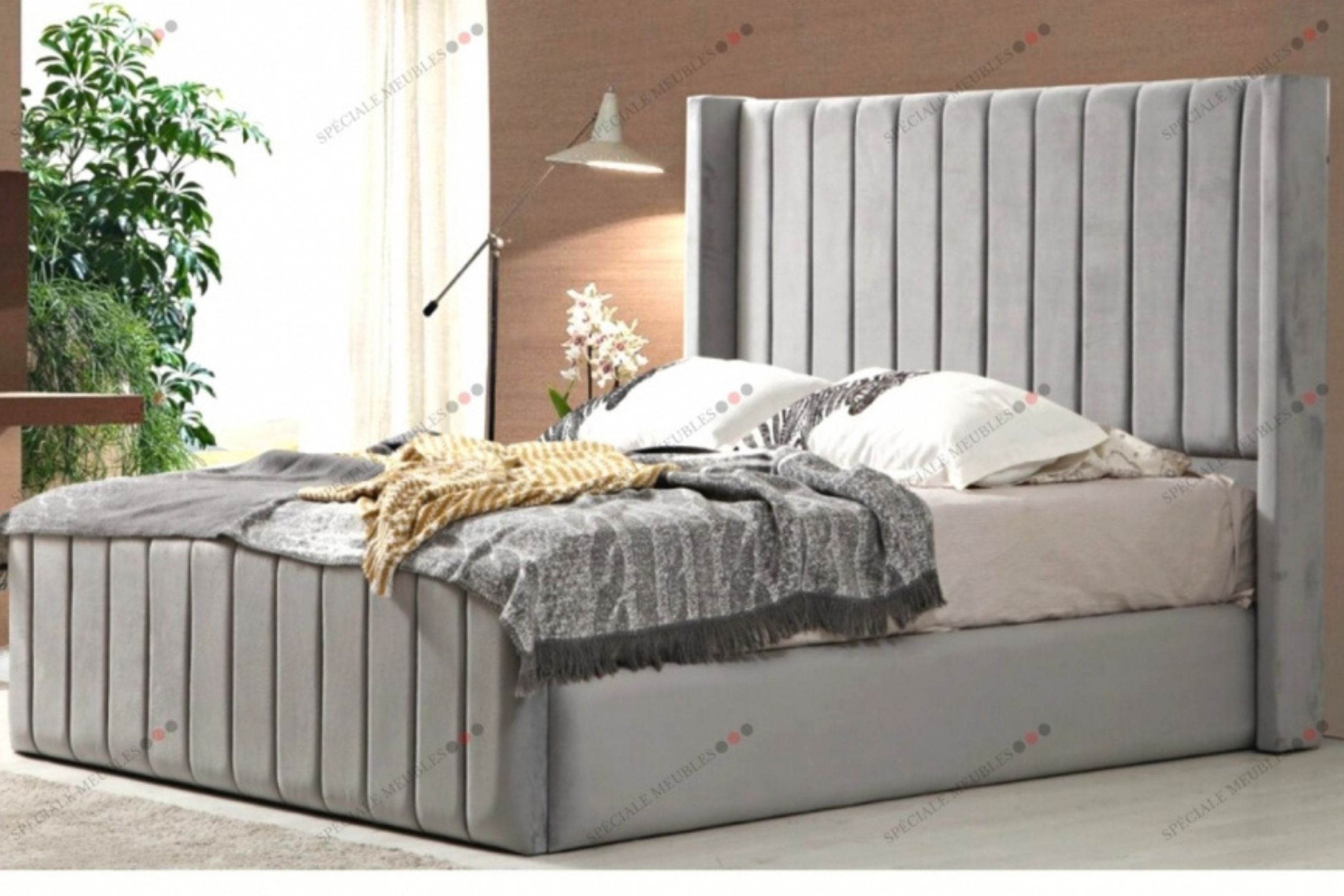 Cadre De Lit TOKYO GRIS - Velours