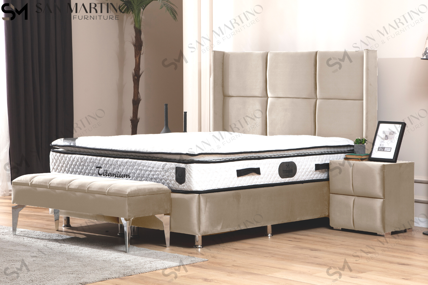 Lit Coffre RIO BEIGE - Velours