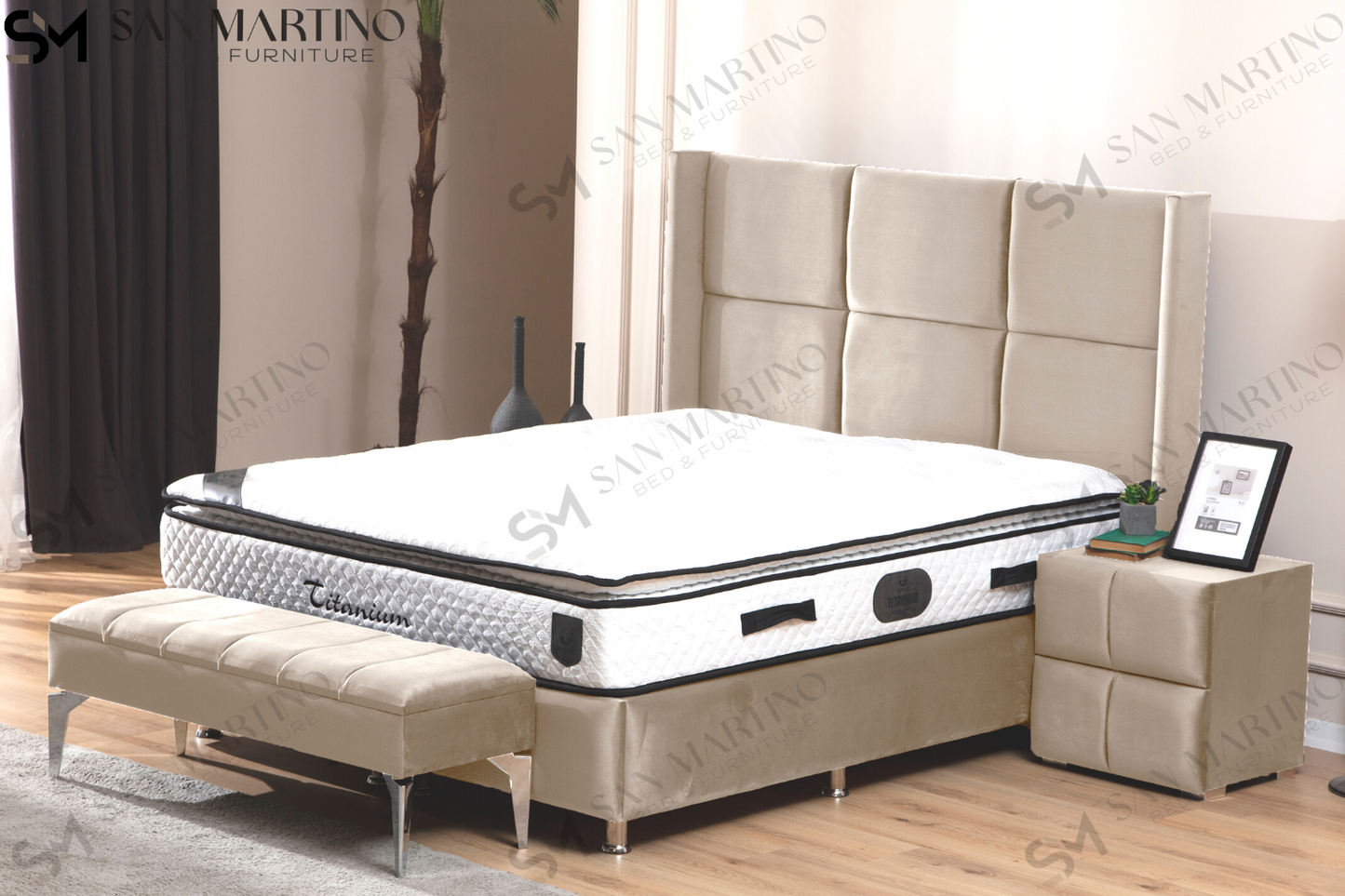 Lit Double Coffre En Velours – RIO Beige