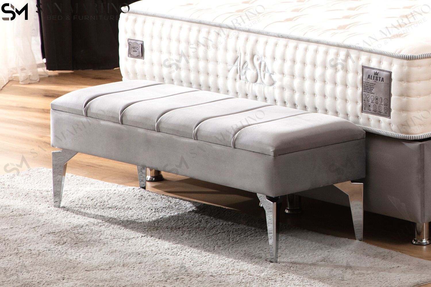 Banquette Coffre TOKYO Velours Gris