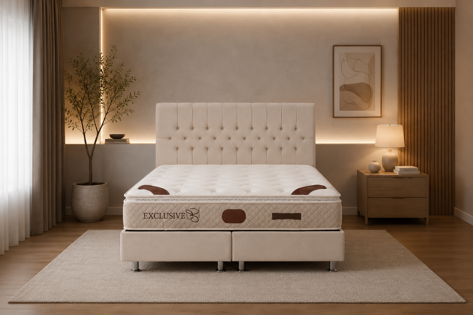 Lit Coffre HUGO BEIGE - Velours