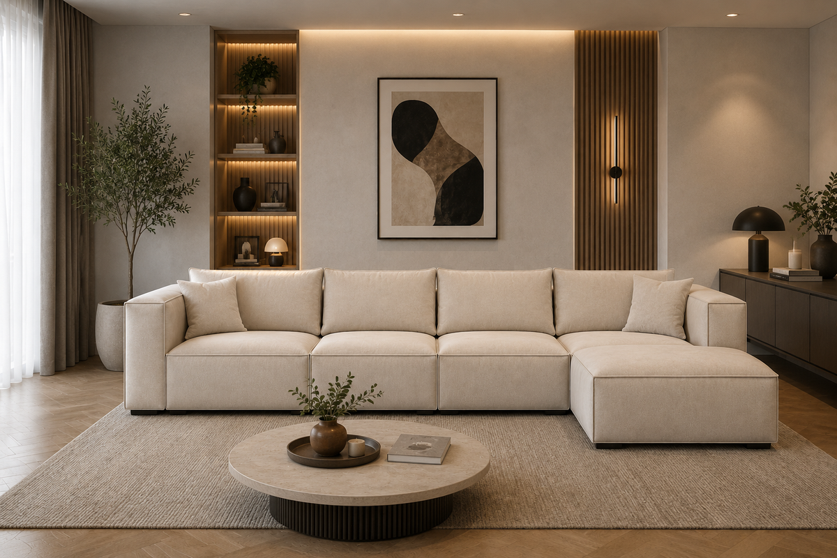 Canapé Elégance Velours Modulable 4+1 Pouf