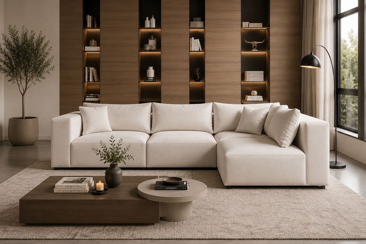 Canapé Azra Modulable Velours Blanc cassé