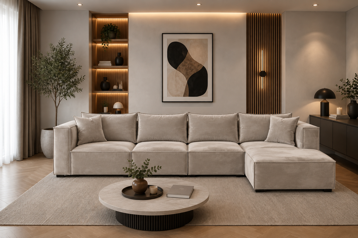 Canapé Elégance Velours Modulable 4+1 Pouf