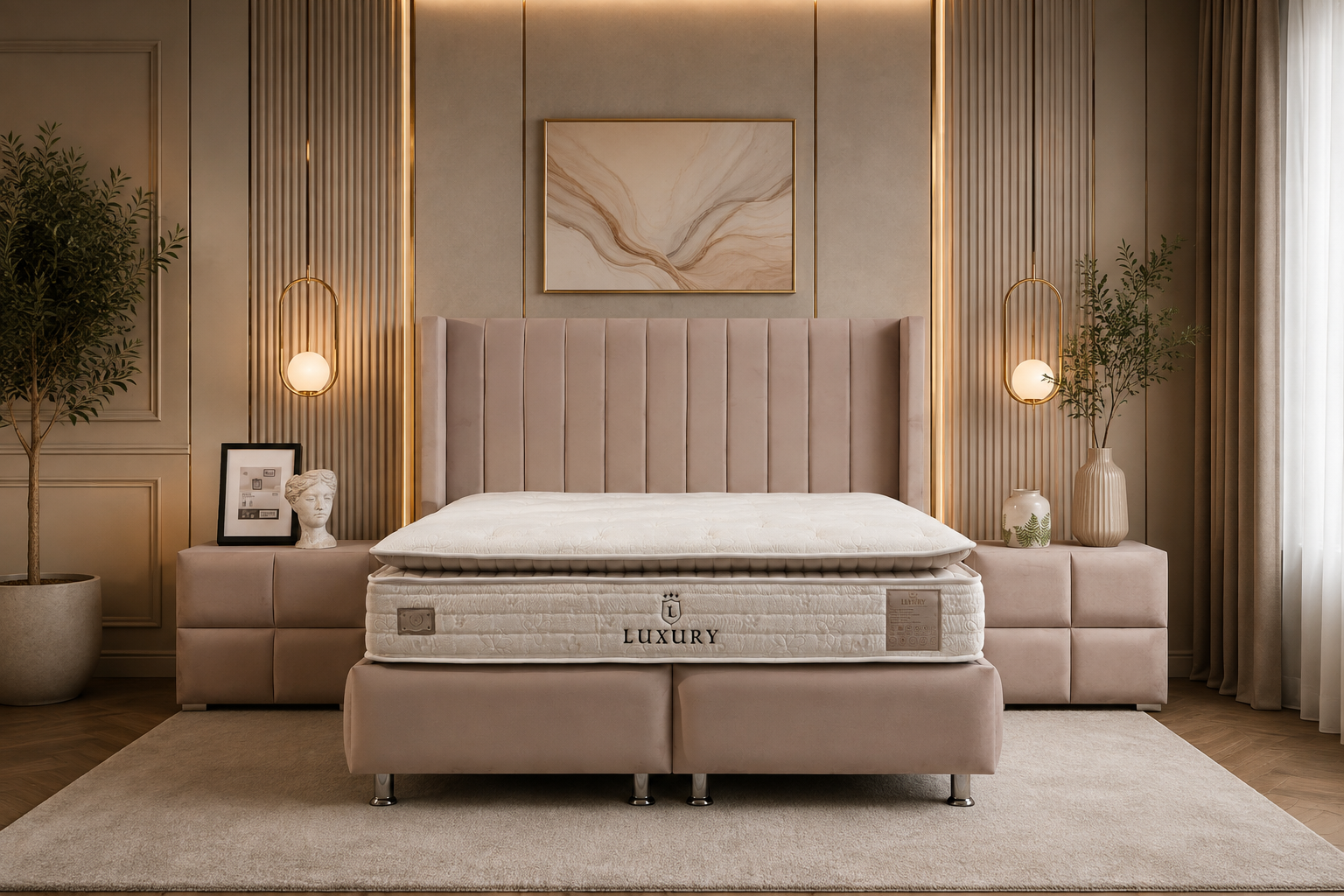 Lit Coffre TOKYO BEIGE - Velours