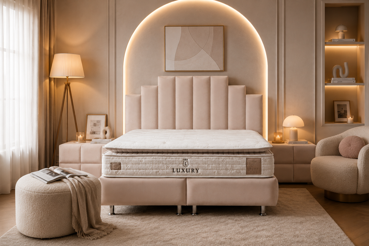 Lit Coffre NATURA BEIGE - Velours