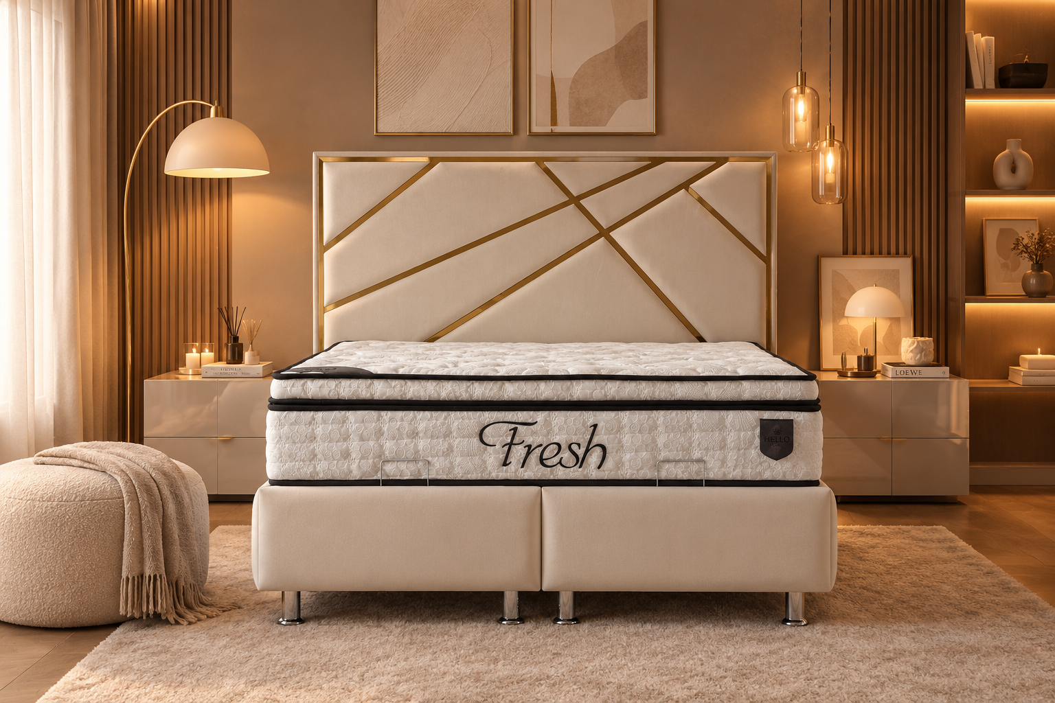 Lit Coffre PARMA BEIGE CLAIR - Velours
