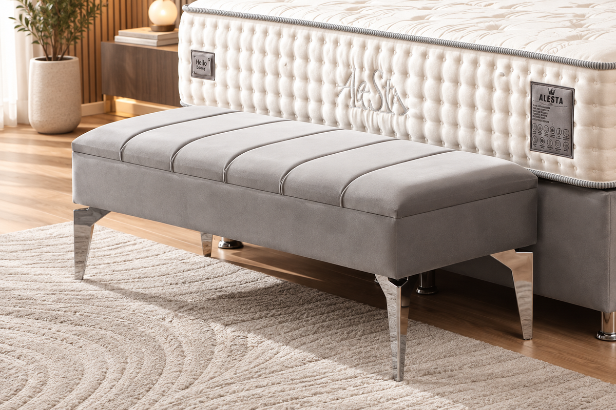 Banquette Coffre TOKYO Velours Gris