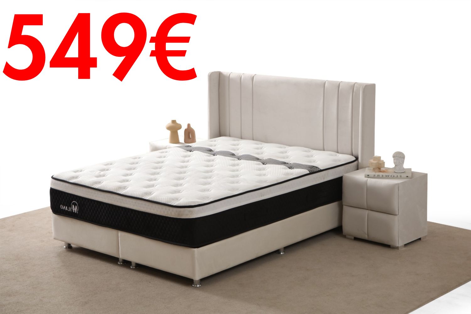 Lit Coffre ALMA BLANC CASSE - Velours