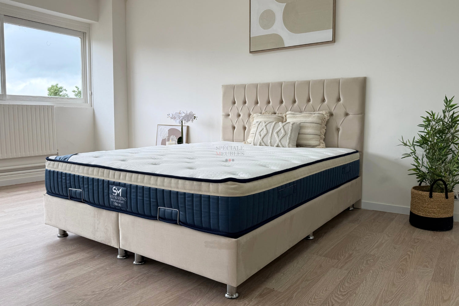 Lit Coffre HUGO BEIGE - Velours