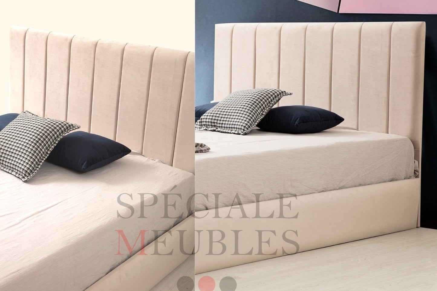Cadre De Lit 2 Places En Velours Avec Ou Sans Sommier – POLO BEIGE