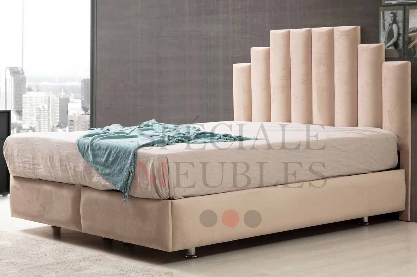 Lit Coffre NATURA BEIGE - Velours