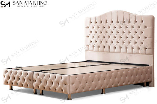 Lit Double Coffre Capitonné En Velours – PARIS BEIGE