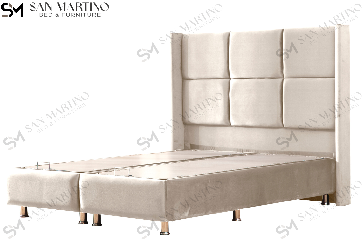 Lit Coffre RIO BEIGE - Velours